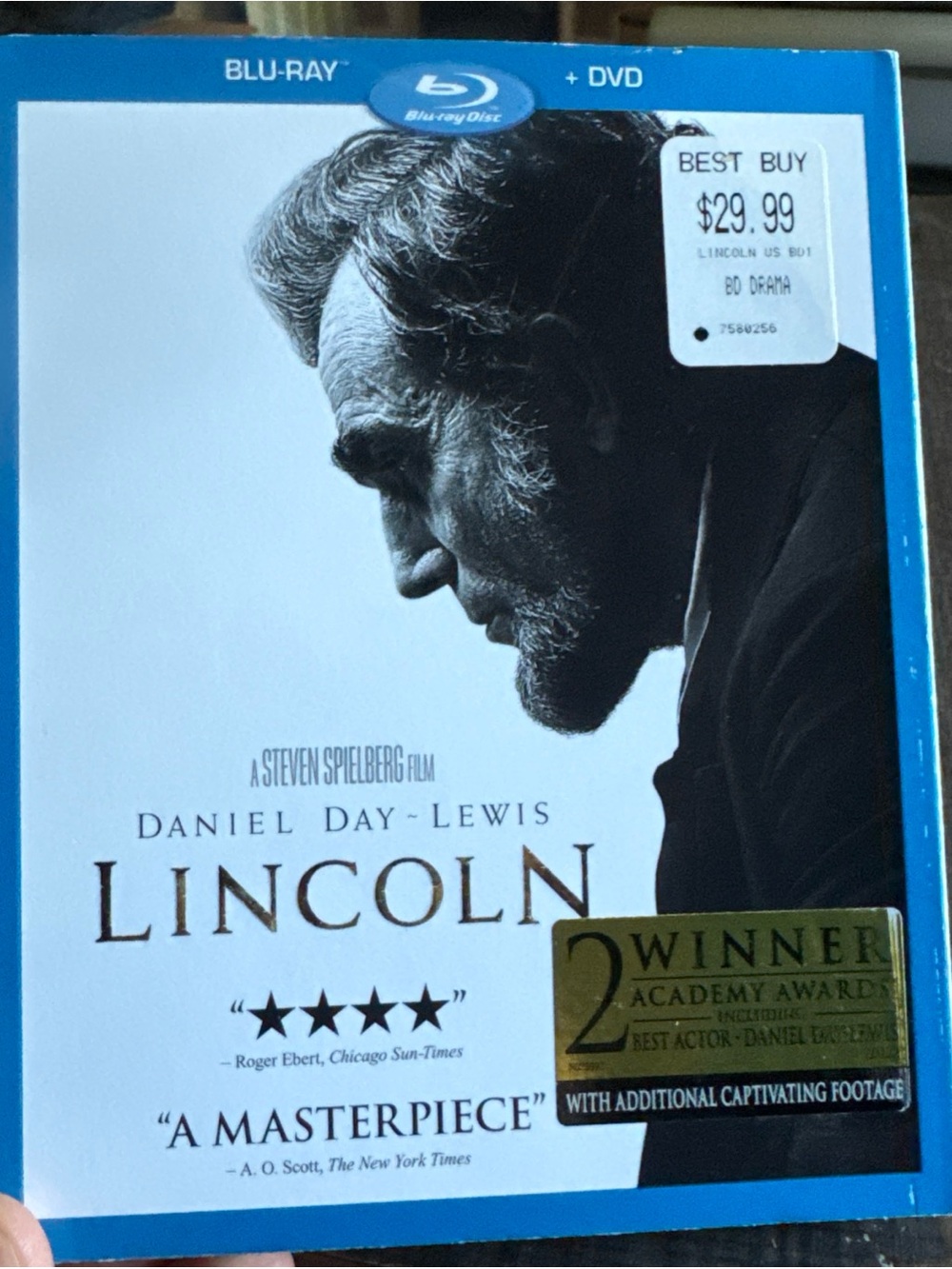 DreamWorks Lincoln Blu-ray + DVD in Blue Case with Gold Award Seal